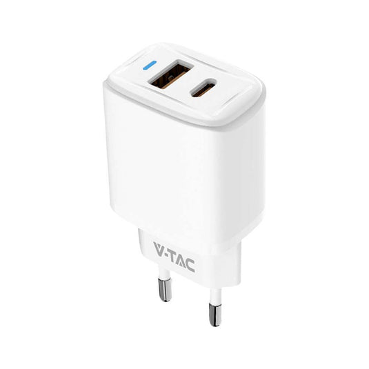 Caricatore Rapido 20 W USB-A + USB-C Doppia Porta PD/QC Bianco