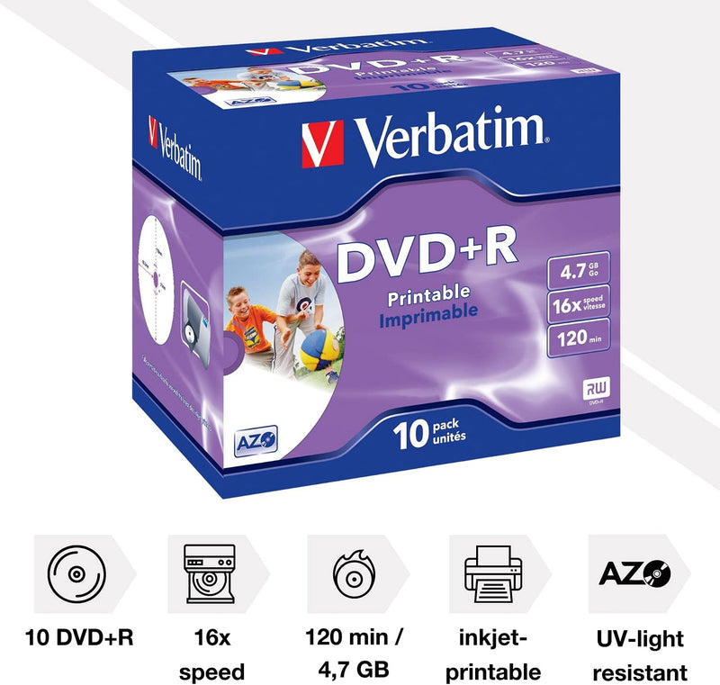 Carica immagine in Galleria Viewer, DVD-R Verbatim Printable 4,7 GB 16x – Confezione 10 pezzi