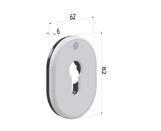 Piastrina cilindro 4302 – 62 × 82 × 6 mm, cromo satinato CS, con supporto plastico PL4302XBK