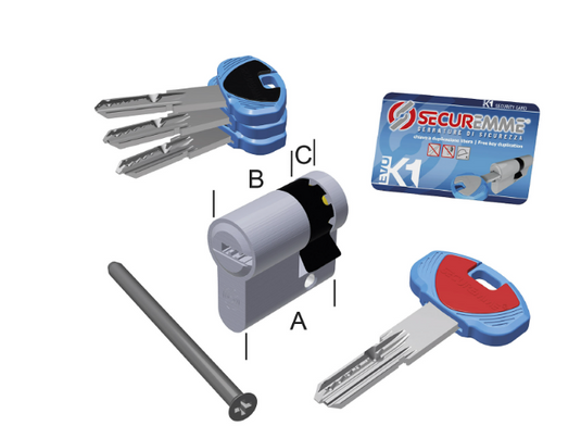 Mezzo cilindro EvoK1 25-10 CS – 1 chiave cantiere + 3 chiavi sigillate a duplicazione controllata