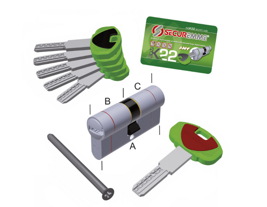 Cilindro EvoK22 30-50 CS – 1 chiave cantiere + 5 chiavi sigillate a duplicazione controllata