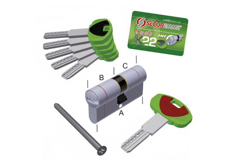 Carica immagine in Galleria Viewer, Cilindro EvoK22 35-50 CS chiave-chiave – 1 chiave cantiere + 5 chiavi sigillate a duplicazione controllata