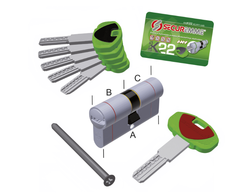 Carica immagine in Galleria Viewer, Cilindro EvoK22 30-60 CS chiave-chiave – 1 chiave cantiere + 5 chiavi sigillate a duplicazione controllata
