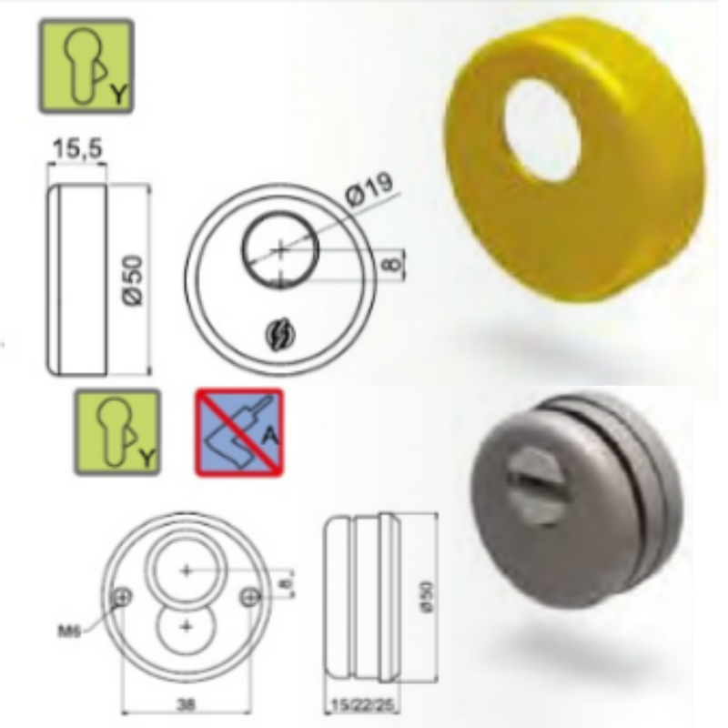 Carica immagine in Galleria Viewer, Kit serratura FORTEZZA Ø50xh25 mm ottone lucido