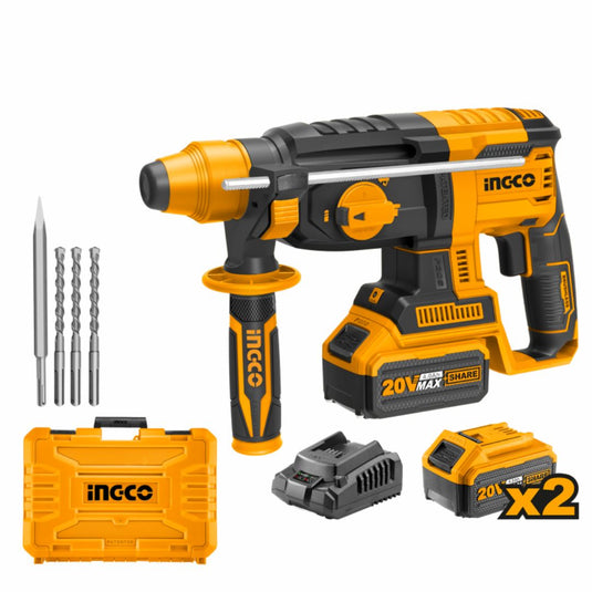 Martello demolitore 20V brushless con kit 2 batterie, carica batteria, 3 punte e 1 scalpello