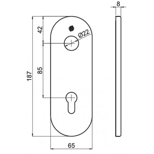 Placca cilindro 4502 – 65 × 187 × 8 mm, ottone lucido OL