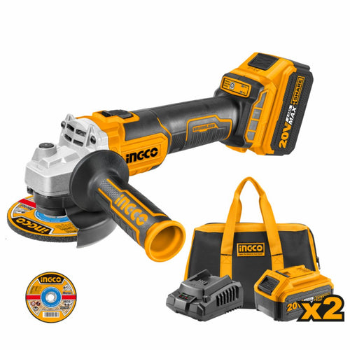Smerigliatrice angolare 115 mm Brushless 20V con 2×4.0Ah + borsa + caricatore + 10 dischi