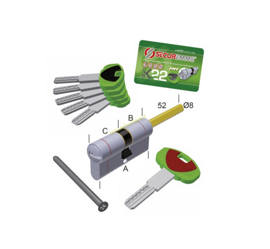 CILINDRO CROMO SAT EVOK22 CODOLO 30 - CHIAVE 50 1+5 CHIAVI 0K22