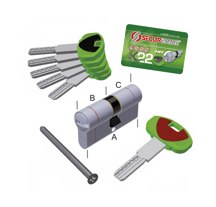 Cilindro cromo sat EvoK22 CHIAVE 35 - CHIAVE 55 mm 1+5 chiavi 0K22