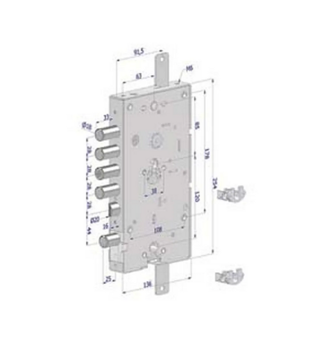 Serratura triplice 268 BASIC GEAR – doppio cilindro europeo, 30 mm corsa, ambidestra DX/SX, interasse 28 mm