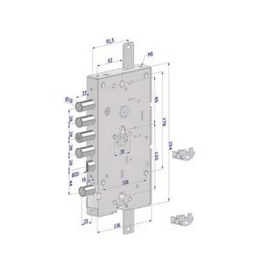 Serratura triplice 268 BASIC GEAR – doppio cilindro europeo, 30 mm corsa, ambidestra DX/SX, interasse 28 mm