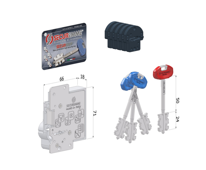 Cuore ricambio serratura SECURMAP24 SX 95 mm | 3 chiavi protette 0CC5