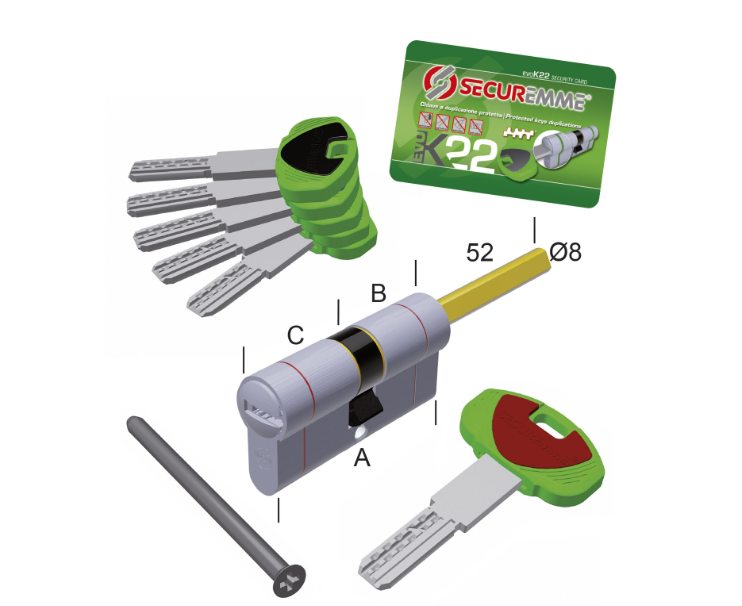 Carica immagine in Galleria Viewer, Cilindro cromo sat EvoK22 CODOLO 30 - CHIAVE 40 1+5 chiavi 0K22
