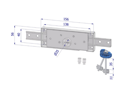 Serratura centrale doppia mappa Mod. 220 per serrande – catenaccio diritto 45 mm