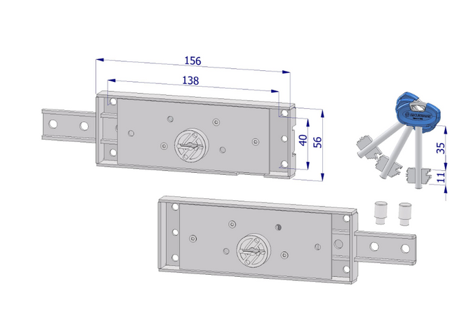 Coppia serrature laterali doppia mappa DX + SX Mod. 223 per serrande – catenaccio diritto 45 mm