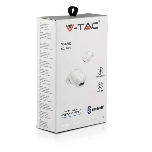 Auricolari bluetooth senza fili con microfono bianco V-TAC