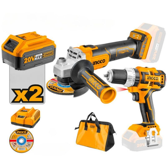 Set 20V Brushless trapano a percussione + smerigliatrice con 2×4.0Ah, caricatore 4A, dischi e borsa