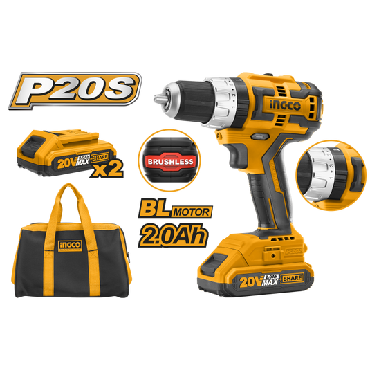 TRAPANO AVVITATORE A PERCUSSIONE BRUSHLESS 20V CON 2 BATTERIE + BORSA OMAGGIO | CIDLI20608